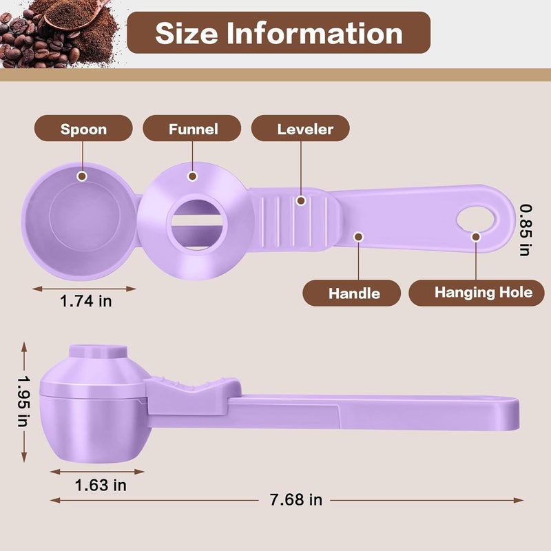 CEILUPY 2-in-1 Coffee Scoop with Funnel, 2 Teaspoon Measuring Spoon for Reusable Pods, Ground Coffee, Protein Powder & Tea, Mess-Free Plastic Design (Light Purple) - Image 5